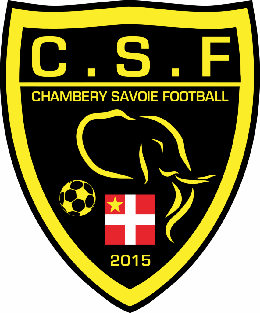 Logo du Chambéry Savoie Football (CSF), avec un éléphant, un ballon et le drapeau savoyard.