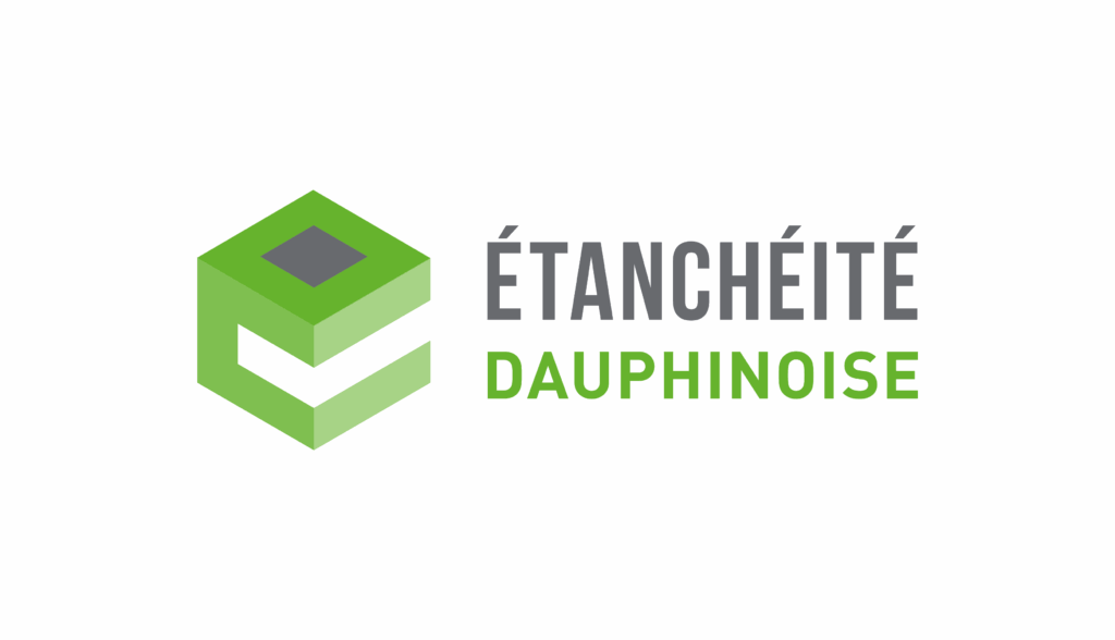 Logo de l'entreprise Etancheite dauphinoise : carré à gauche représentant le bitume en vert et gris, avec 'Etancheite dauphinoise' à droite en gris et vert.