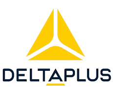 Logo triangulaire jaune de Delta Plus.