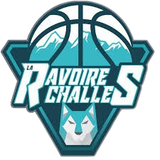 Logo du club de basket La Ravoire Challes, représentant un ballon de basket stylisé avec des montagnes et un loup.