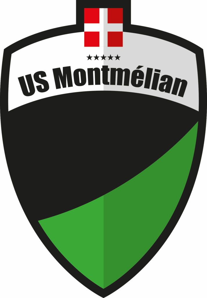 Logo de l'US Montmélian, en forme de blason noir et vert avec le nom du club.